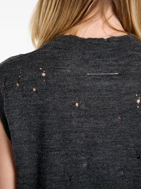 MM6 Maison Margiela Numeric-logo distressed knitted vest - Grey