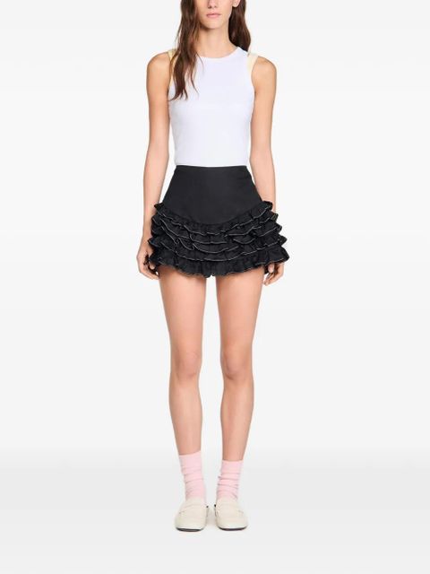 SANDRO ruffled skort with topstitching - Black