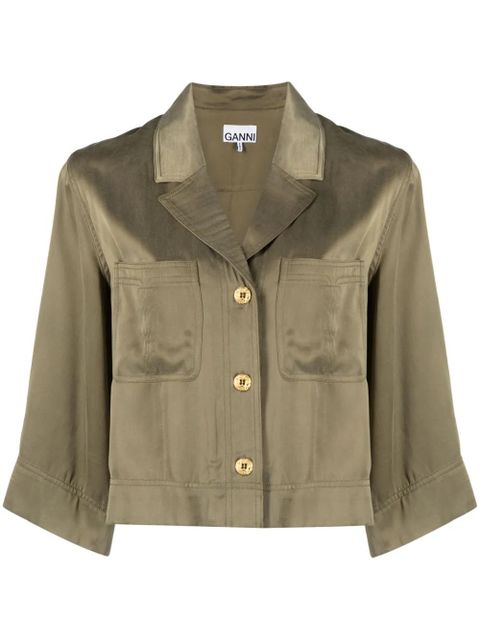 GANNI cropped satin shirt - Green - zdjęcie produktu nr 1