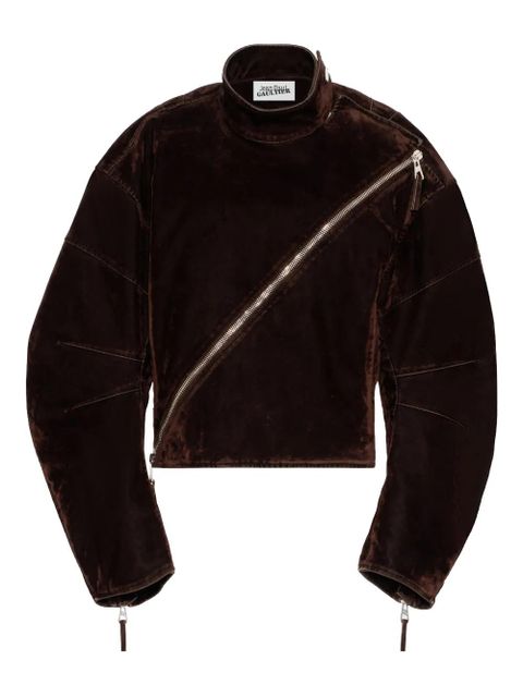 Jean Paul Gaultier diagonal-zip velvet jacket - Brown - zdjęcie produktu nr 1