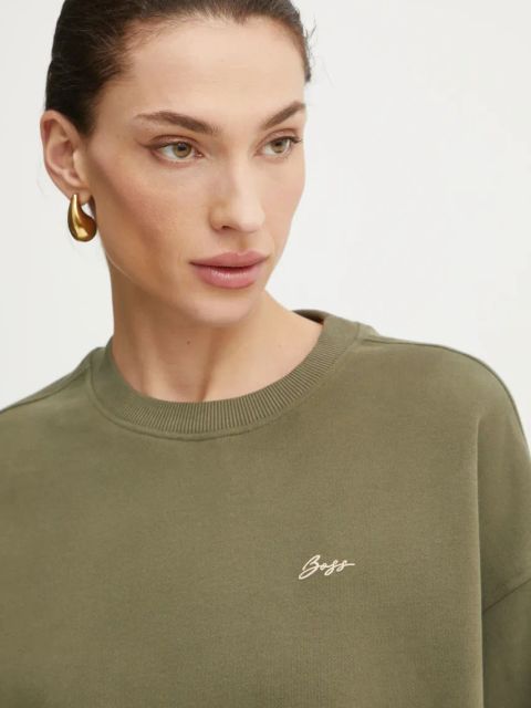 BOSS Orange bluza bawełniana damska kolor zielony gładka 50534821