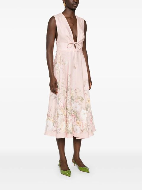 ZIMMERMANN Waverly Plunge linen midi dress - Pink