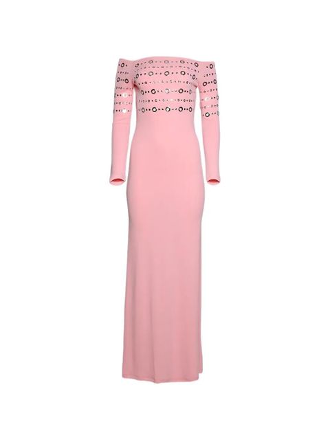 Rabanne ring-embellished off-shoulder dress - Pink - zdjęcie produktu nr 2