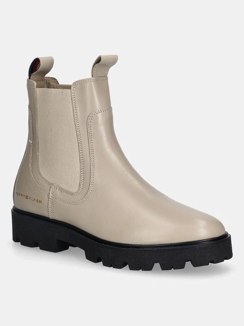 Tommy Hilfiger sztyblety skórzane TH LTHR LOW CHELSEA damskie kolor beżowy na płaskim obcasie FW0FW08775 - zdjęcie produktu nr 1