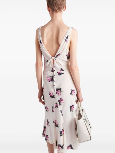 Prada floral-print sablé midi dress - White