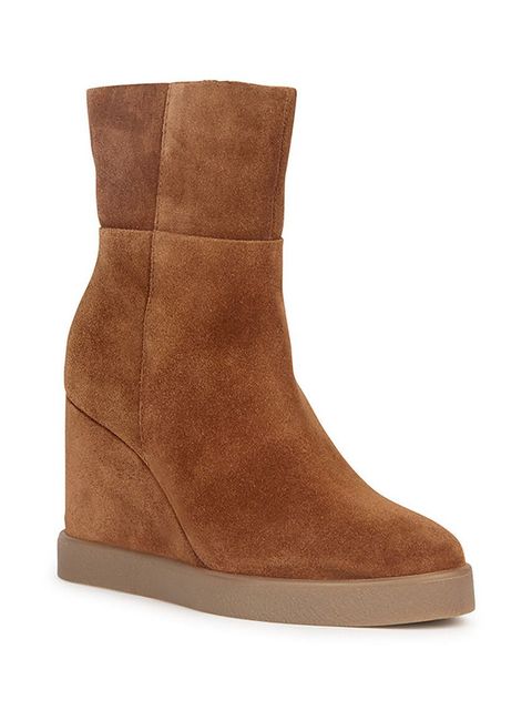 Geox botki zamszowe D ELIDEA WEDGE damskie kolor brązowy na koturnie D36VQB 00022 CD500