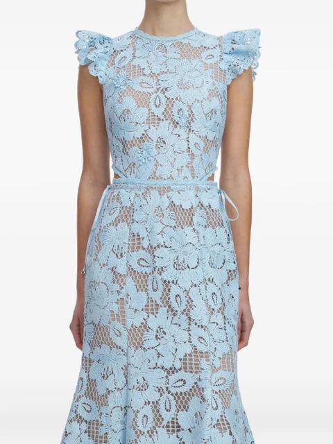 Self-Portrait floral-embroidered midi dress - Blue