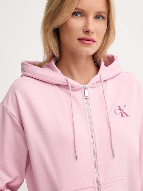 Calvin Klein Jeans bluza damska kolor różowy z kapturem z nadrukiem LV047B270G