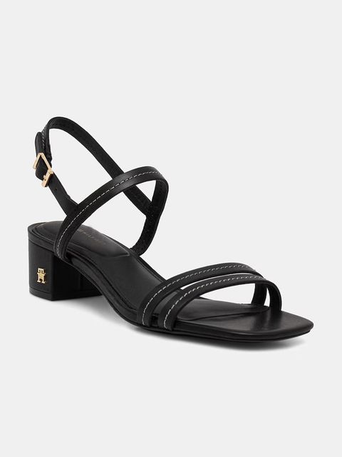 Tommy Hilfiger sandały na słupku skórzane LOW HEEL SANDAL STITCHING - zdjęcie produktu nr 1