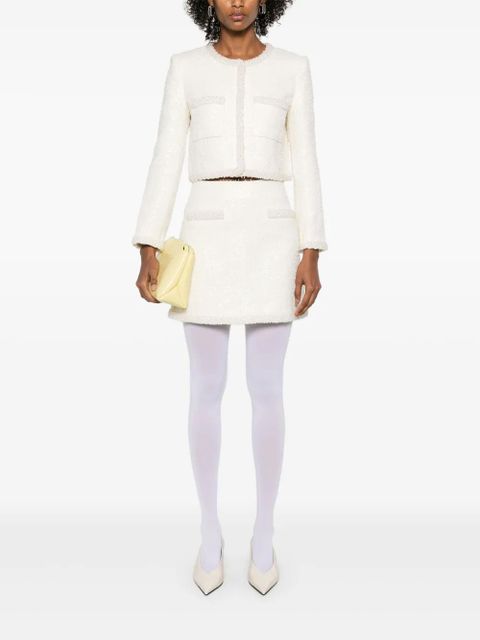 Self-Portrait bouclé faux-pearl-trim jacket - White - zdjęcie produktu nr 2