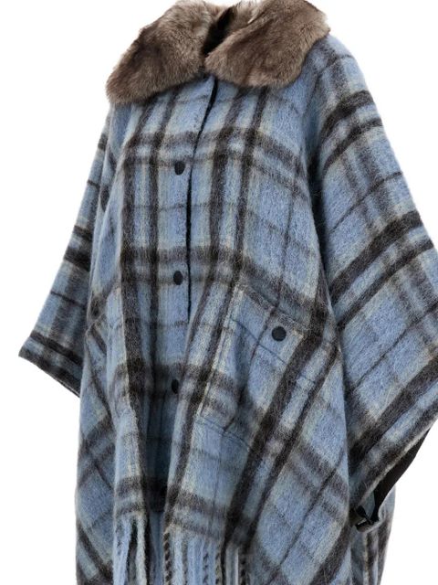 Moncler Grenoble faux-fur collar fringed cape - Blue