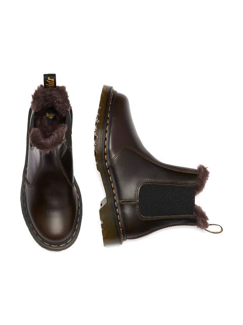 Dr. Martens sztyblety skórzane 2976 Leonore damskie kolor brązowy na platformie lekko ocieplone DM41415020