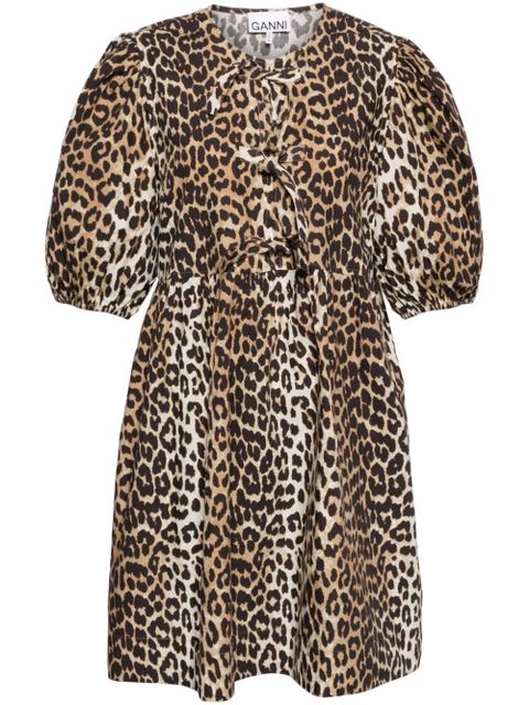 GANNI leopard printed cotton mini dress - Brown - zdjęcie produktu nr 1