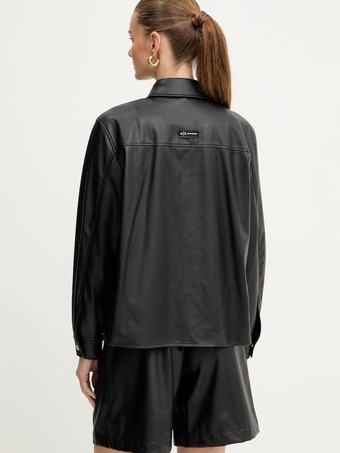 Armani Exchange koszula damska kolor czarny regular z kołnierzykiem klasycznym XW001253 AF16106