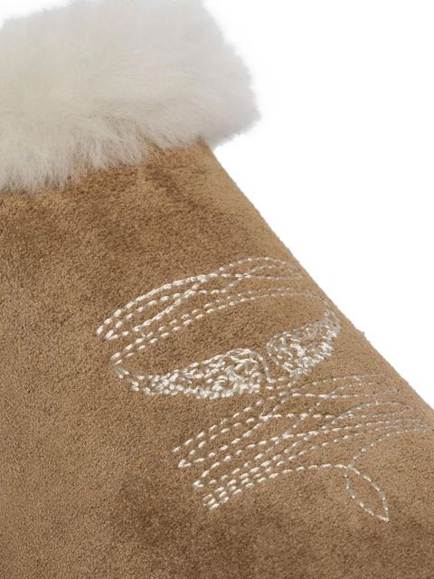 Zadig&Voltaire embroidered fur-trimmed mules - Brown