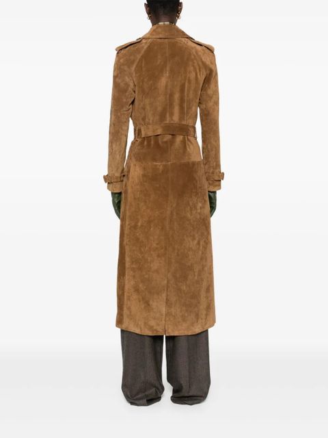 Saint Laurent double-breasted suede long coat - Brown - zdjęcie produktu nr 2