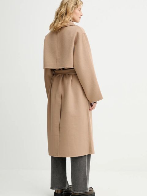 Calvin Klein płaszcz z dodatkiem wełny kolor beżowy LV040WL571