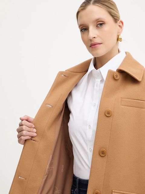 Liu Jo płaszcz z domieszką wełny kolor brązowy MF5120 J4873