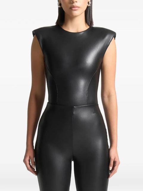 Manière De Voir wide-shoulder leather bodysuit - Black - zdjęcie produktu nr 2