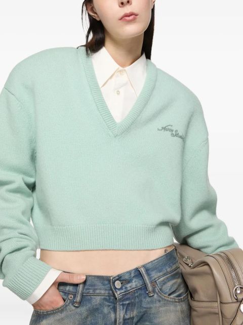 Acne Studios v-neck embroidery-logo sweatshirt - Green