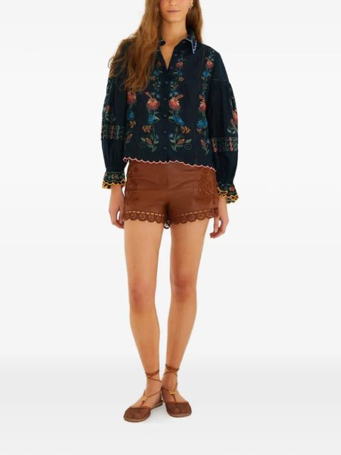 FARM Rio embroidered scalloped-edge shirt - Blue - zdjęcie produktu nr 2