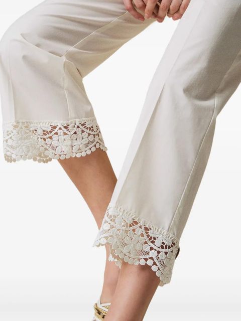 TWINSET cropped lace-trim trousers - White