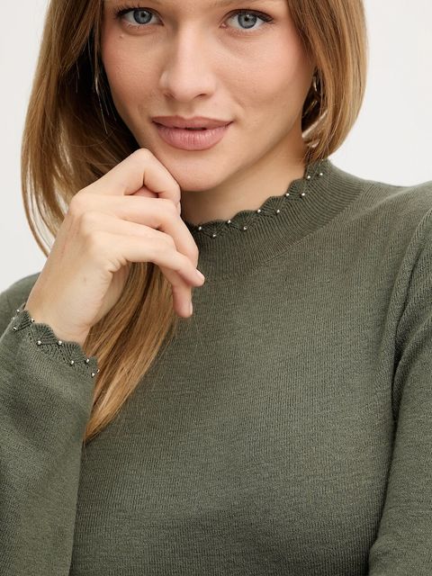 Morgan sweter z domieszką wełny damski kolor zielony lekki z półgolfem MROCK