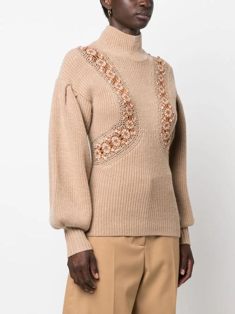 Ulla Johnson crochet-detail merino jumper - Brown