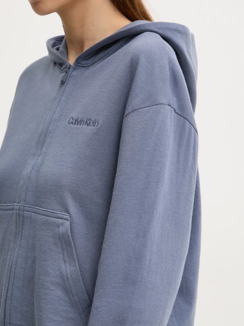 Calvin Klein Underwear bluza damska kolor niebieski z kapturem gładka LV00QS7504