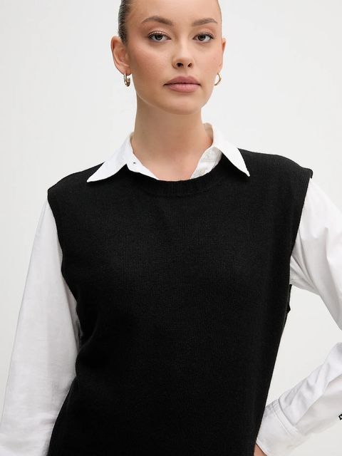 United Colors of Benetton kamizelka z dodatkiem wełny kolor czarny lekki 126WD10BA