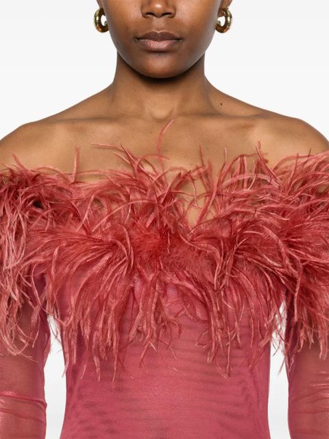 Oséree feather-trim mini dress - Red