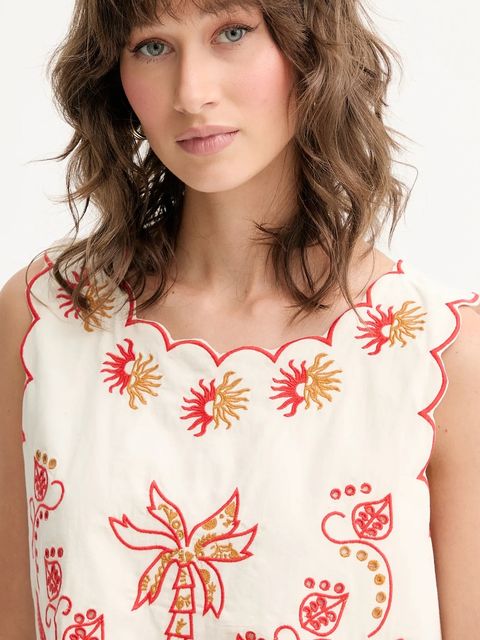 Never Fully Dressed bluzka bawełniana damska kolor beżowy z aplikacją NFDTO1682