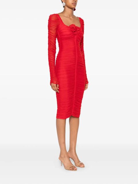 Blumarine ruffled long-sleeved party dress - Red