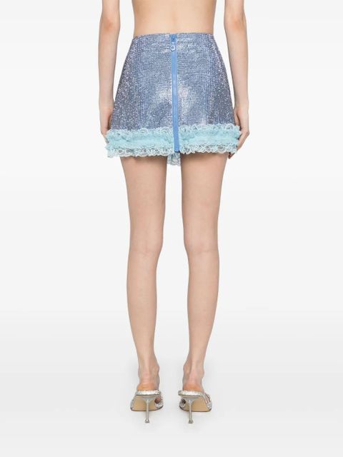 Self-Portrait crystal fishnet mini skirt - Blue