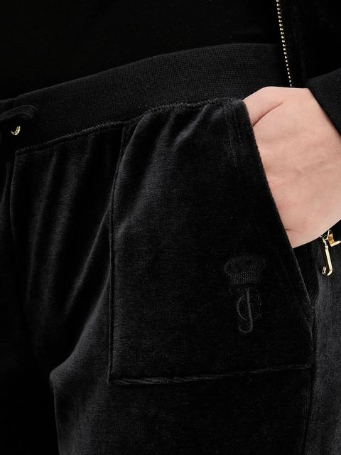Juicy Couture spodnie dresowe welurowe CAISA LOW RISE PANT damskie kolor czarny gładkie JCSEBJ008G