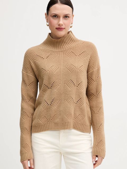 United Colors of Benetton sweter z dodatkiem wełny damski kolor beżowy lekki z półgolfem 1FDFD10F2 - zdjęcie produktu nr 1