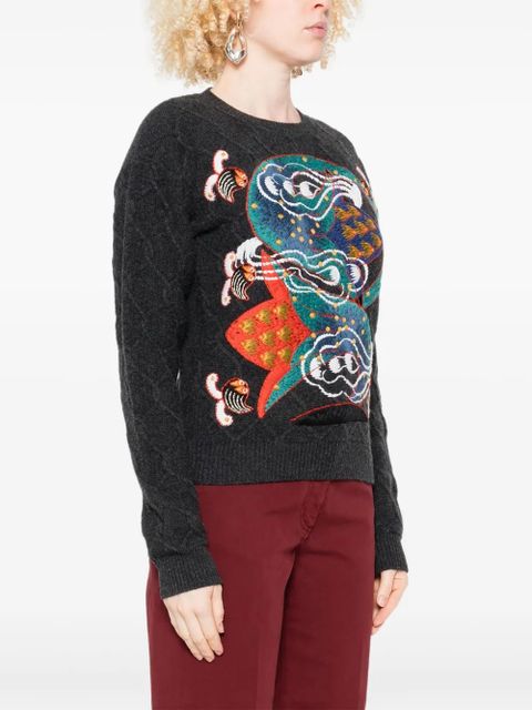 ETRO embroidered cable-knit sweater - Grey - zdjęcie produktu nr 2