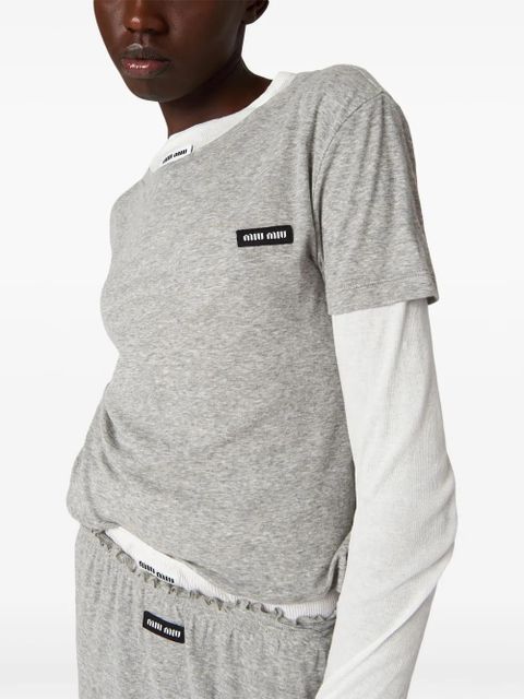 Miu Miu logo-patch T-shirt - Grey