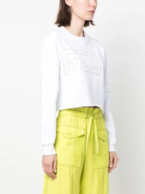 GCDS studded-logo cropped sweatshirt - White