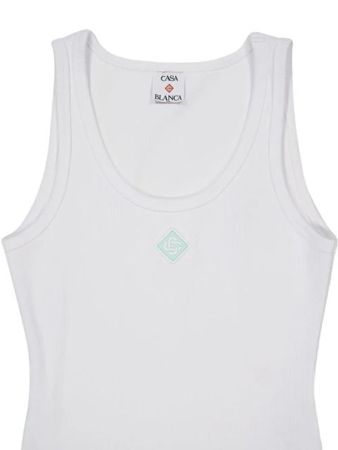 Casablanca ribbed logo-plaque tank top - White