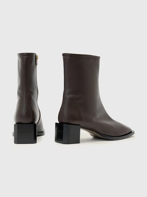 AllSaints botki skórzane Avril Boot damskie kolor brązowy na słupku W096FC