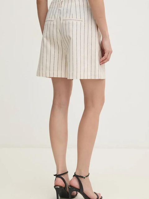 Pepe Jeans szorty lniane HENAR damskie kolor beżowy wzorzyste high waist PL801163