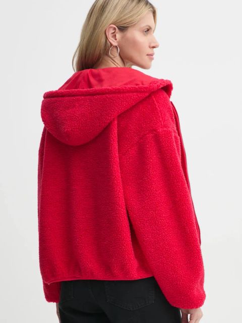 American Vintage bluza damska kolor czerwony z kapturem gładka HOK16EE25