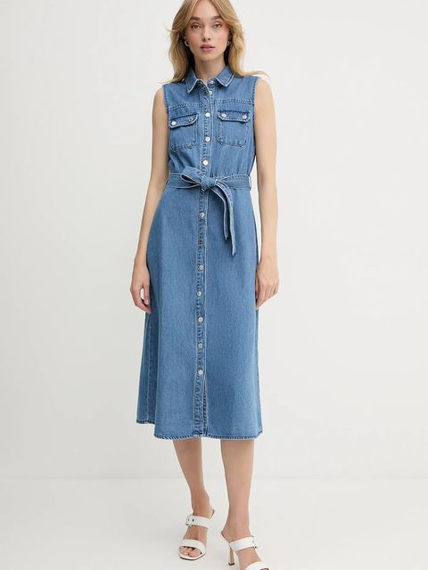 Morgan sukienka jeansowa kolor niebieski midi prosta RJEAN - zdjęcie produktu nr 1