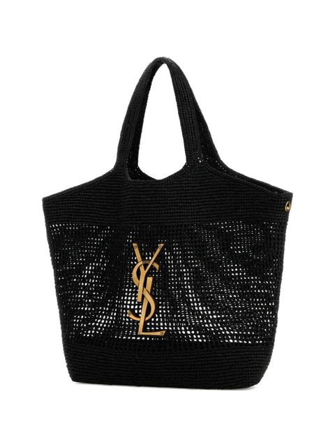 Saint Laurent raffia Icare shopping tote bag - Black