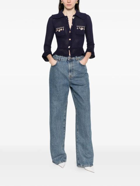 Self-Portrait charm-detail scalloped-trim cardigan - Blue - zdjęcie produktu nr 2