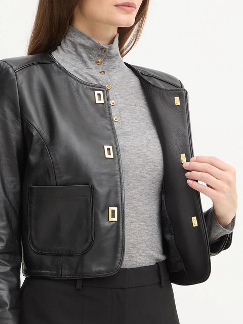 Elisabetta Franchi kurtka skórzana kolor czarny przejściowa GD52Z56E2