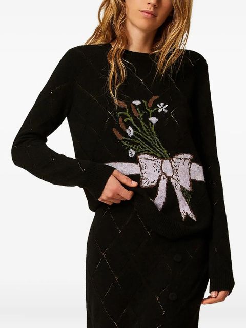 TWINSET diamond-pattern side-split skirt - Black - zdjęcie produktu nr 1