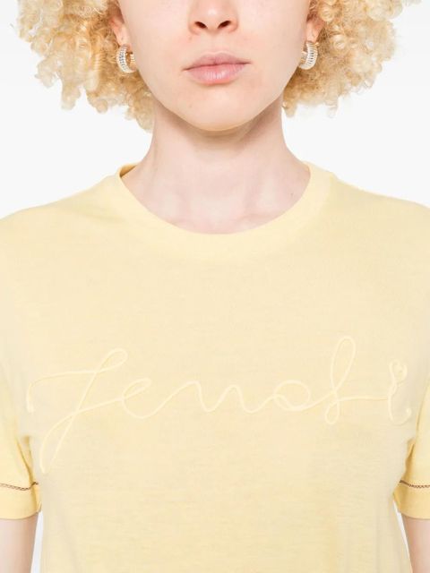 FENDI logo-embroidered T-shirt - Yellow