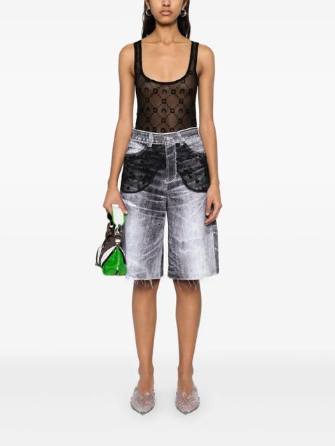 Marine Serre flocked-moonogram mesh bodysuit - Black - zdjęcie produktu nr 2